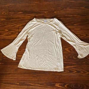 Women’s blouse, size medium, yellow and cream striped with bell sleeves